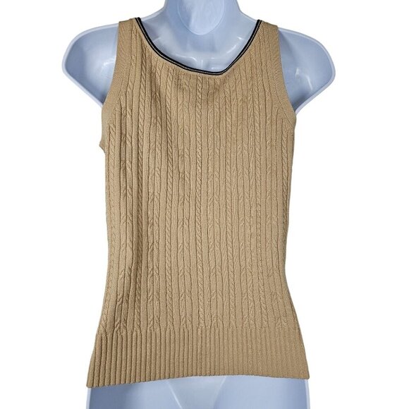 Vintage Evan-Picone Neutral Tank Top Beige Tan Knit 90s-Y2k Womens M - Picture 2 of 8